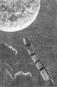 A rocket to the moon in an illustration from the 1874 edition of Jules Verne's From the Earth to the Moon turned out to be prophetic. (Image: Henri de Montaut/Public domain)